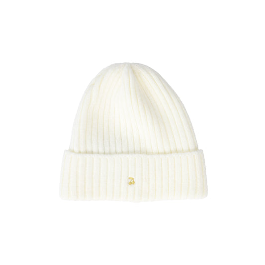 LE ENFANT IVORY RIBBED KNIT BEANIE