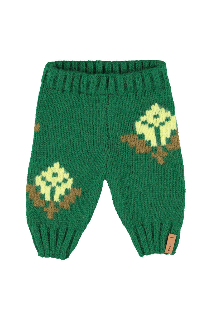 PIUPIUCHICK FOREST GREEN FLOWER PRINT KNIT PANTS