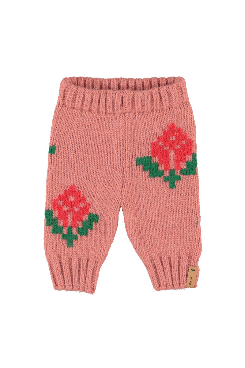 PIUPIUCHICK CORAL FLOWER PRINT KNIT PANTS