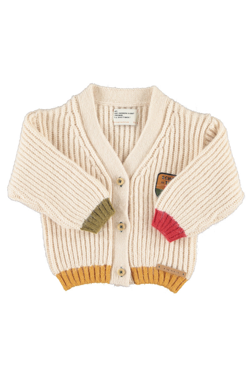 PIUPIUCHICK ECRU COLORBLOCK KNIT CARDIGAN