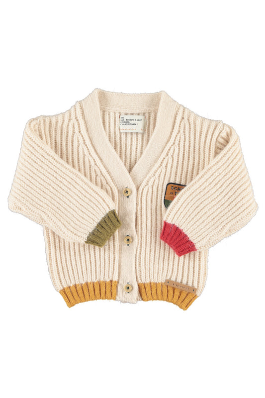 PIUPIUCHICK ECRU COLORBLOCK KNIT CARDIGAN