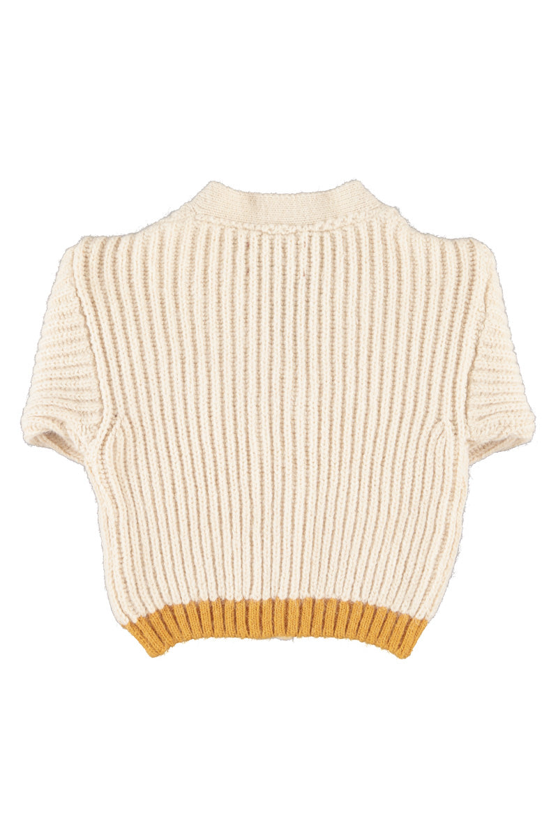 PIUPIUCHICK ECRU COLORBLOCK KNIT CARDIGAN