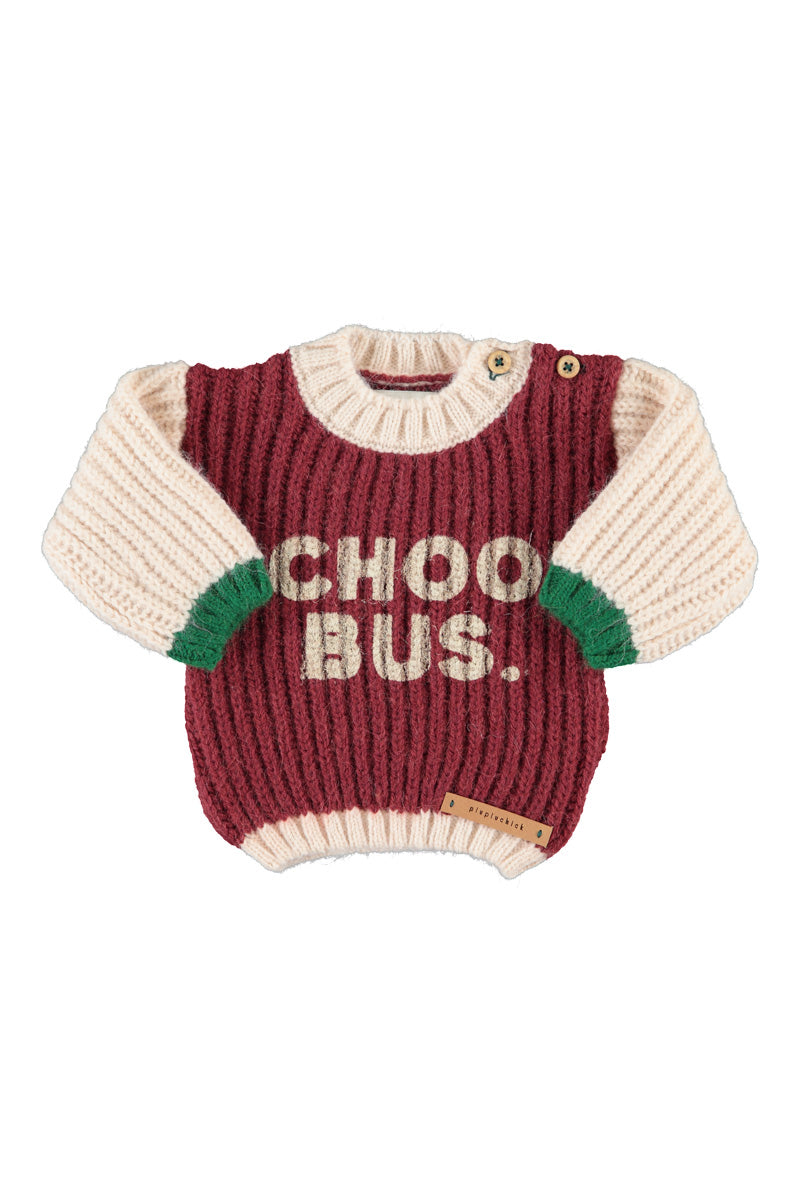 PIUPIUCHICK ECRU COLORBLOCK WORDED KNIT SWEATER