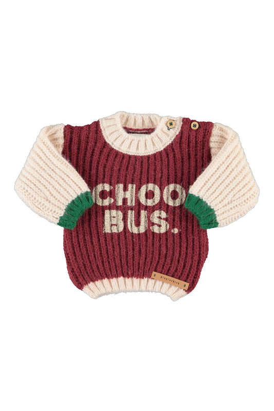PIUPIUCHICK ECRU COLORBLOCK WORDED KNIT SWEATER