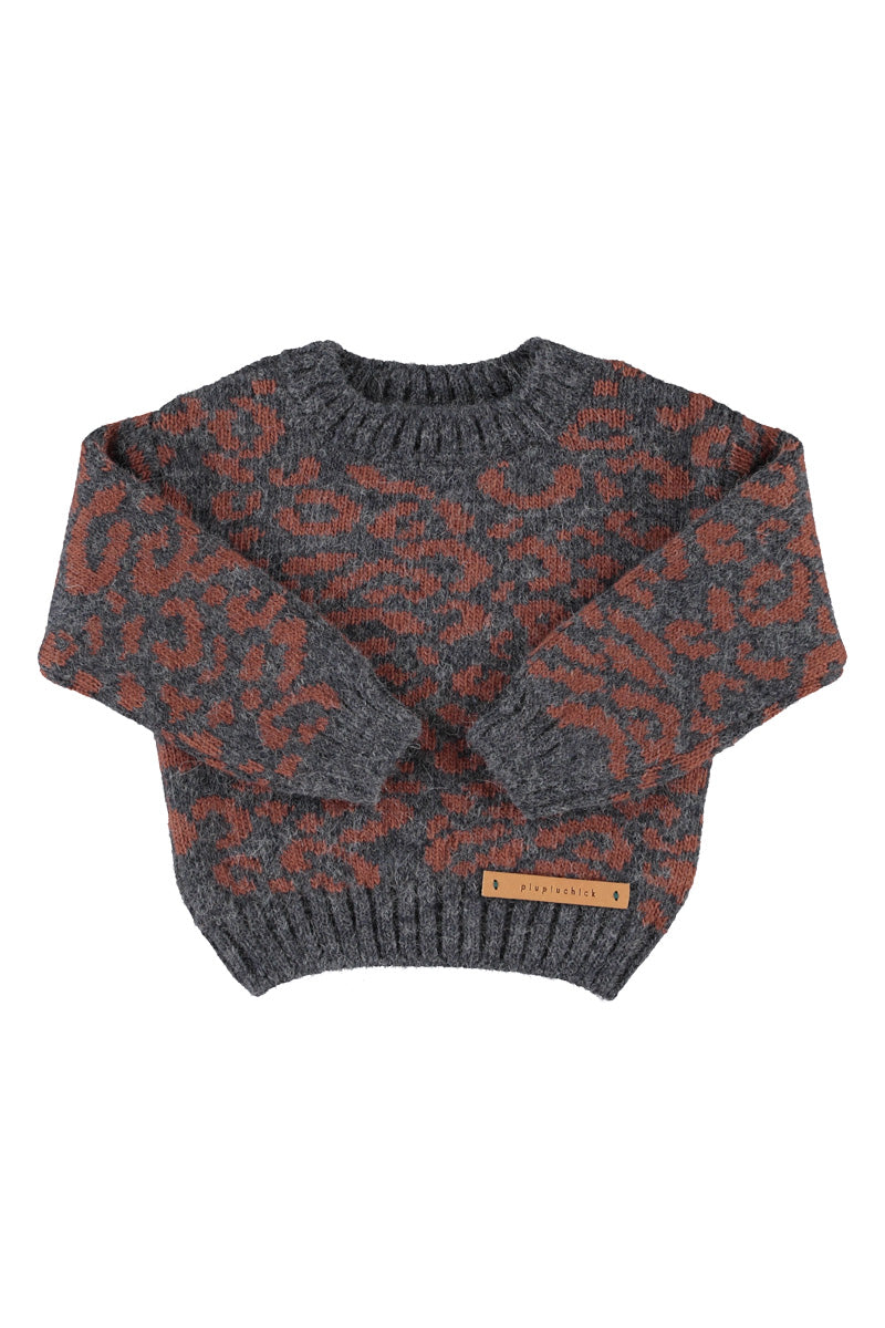 PIUPIUCHICK GREY ANIMAL PRINT SWEATER