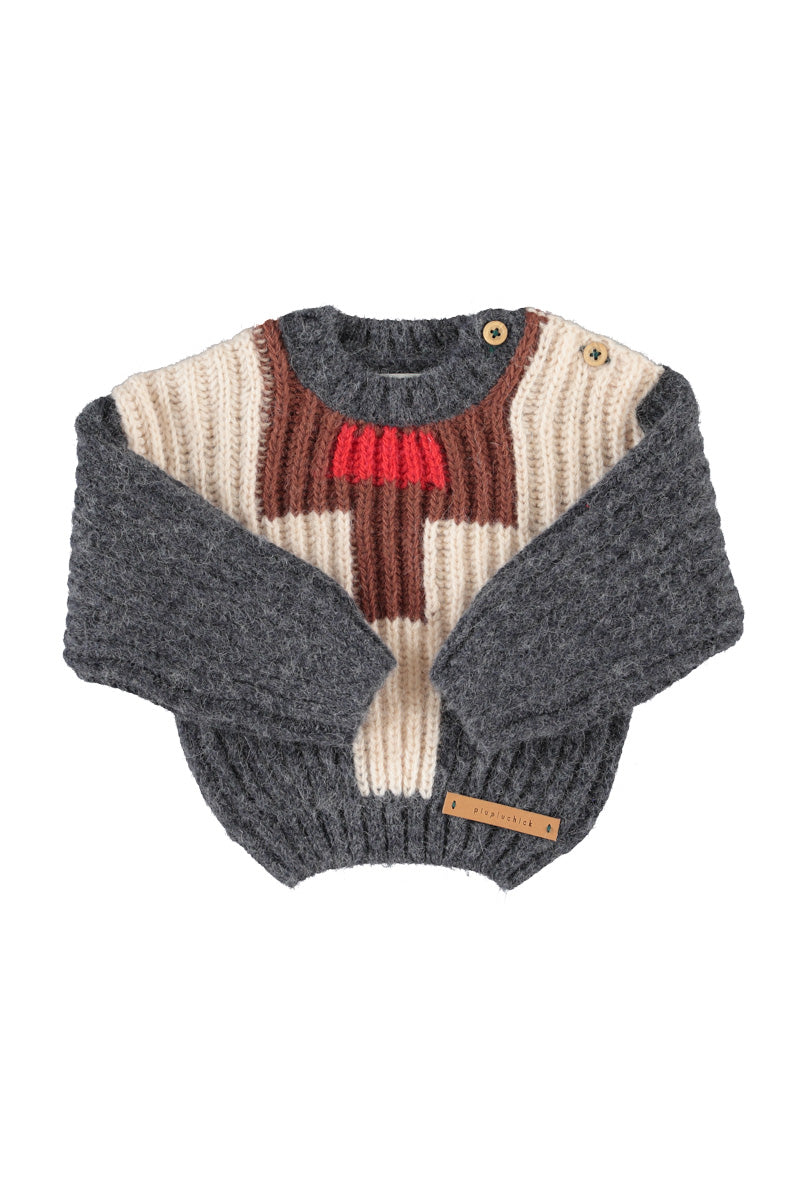 PIUPIUCHICK GREY COLORBLOCK KNIT SWEATER