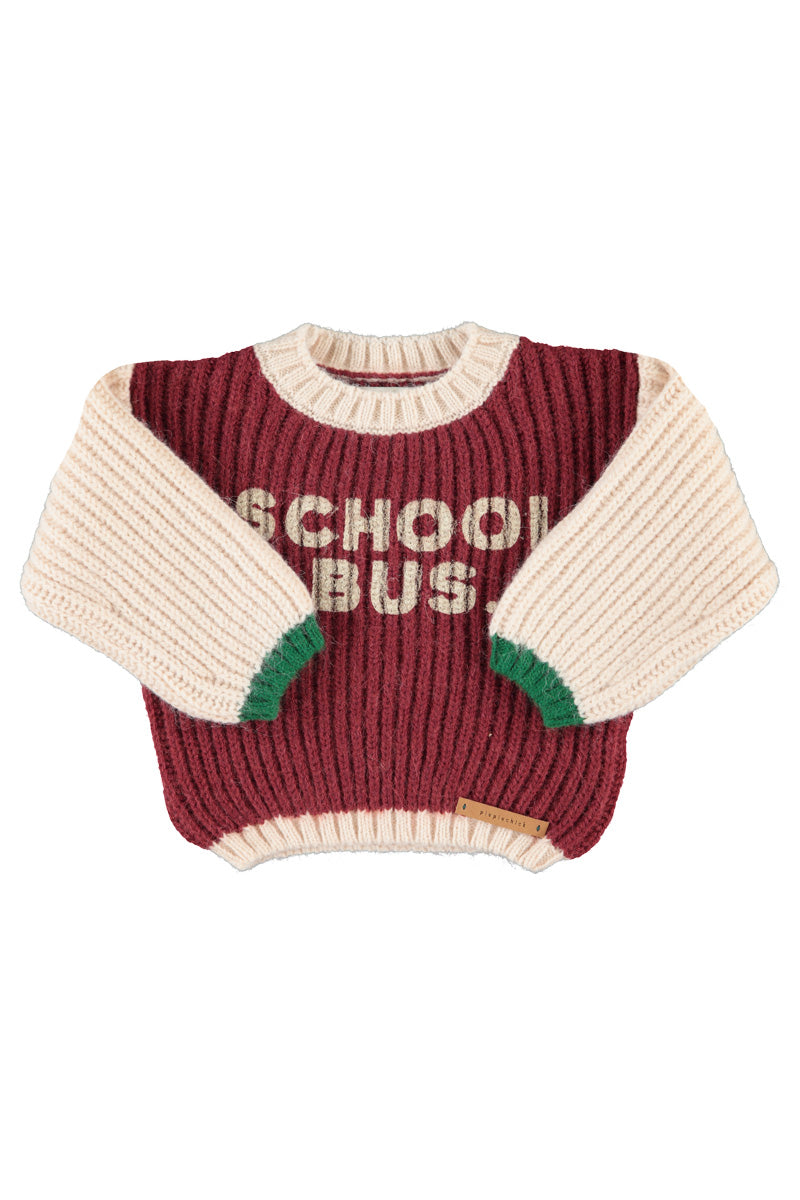 PIUPIUCHICK ECRU COLORBLOCK WORDED KNIT SWEATER