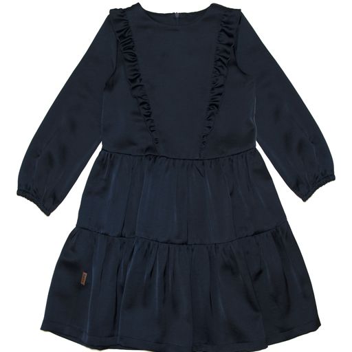 HEBE NAVY SATIN RUFFLE TRIM DRESS [Final Sale]