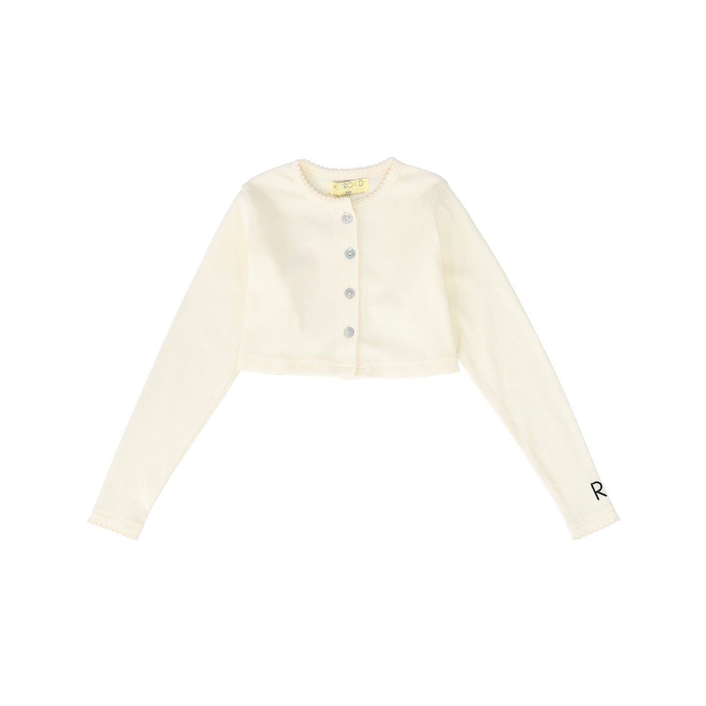 RETRO KID CREAM RIBBED CROPPED CARDIGAN