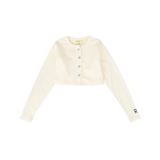RETRO KID CREAM RIBBED CROPPED CARDIGAN