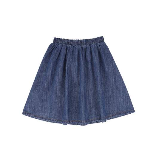 HELLO YELLOW BLUE DENIM WAISTED FLARE SKIRT