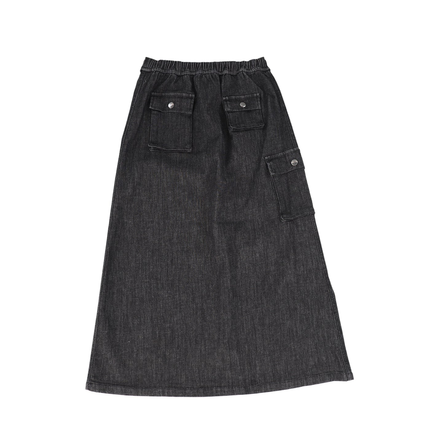 VIBE BLACK DENIM POCKET MIDI SKIRT