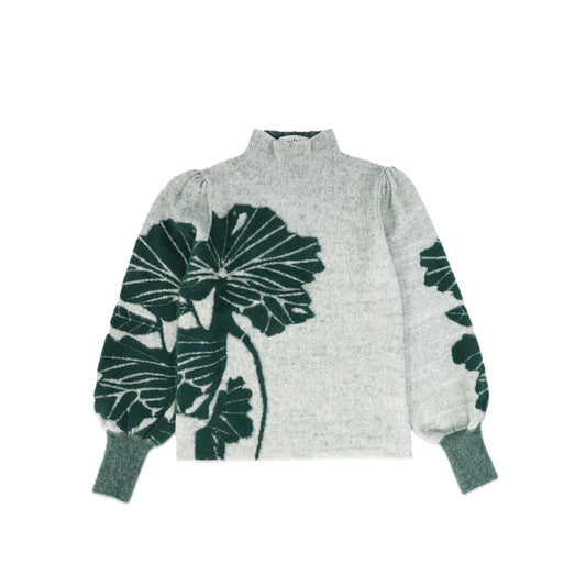 VIBE GREEN LEAF PRINT SWEATER