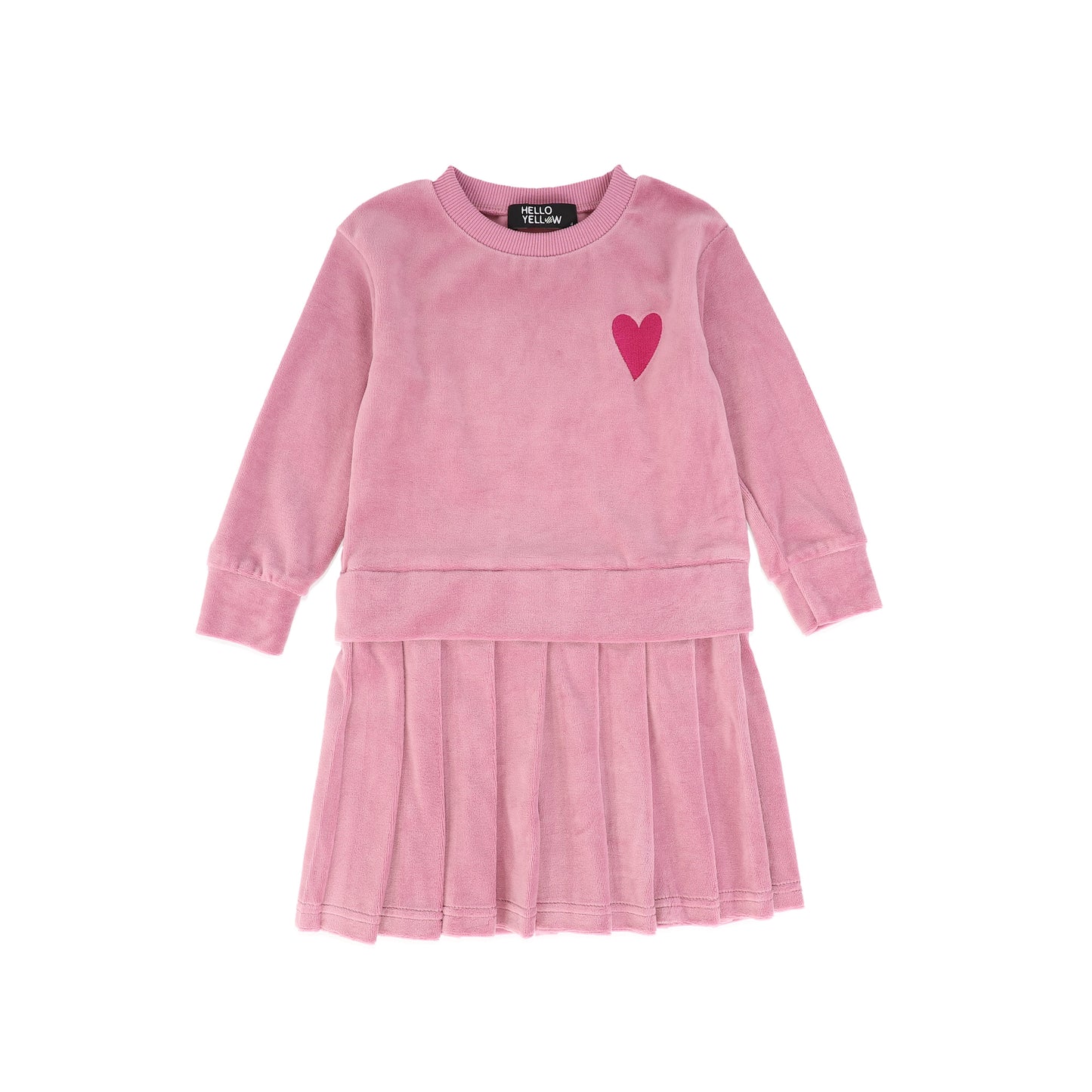 HELLO YELLOW PINK VELOUR HEART PRINTED DRESS