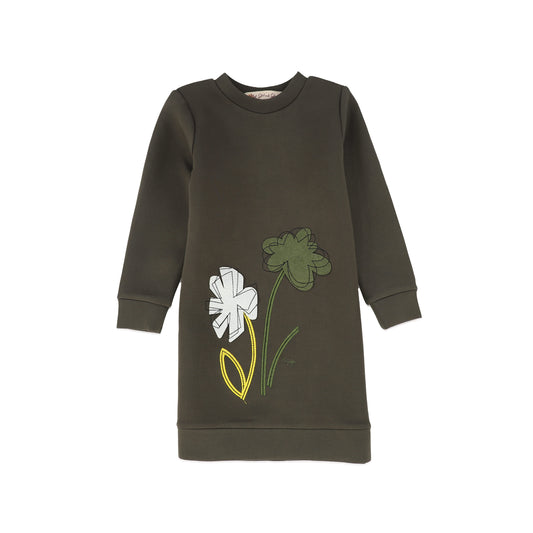 PHIL AND PHOEBE OLIVE GREEN FLOWER STEM SWEATSHIRT DRESS