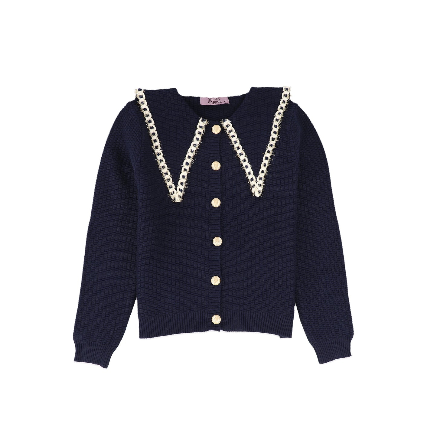 MALLORY AND MERLOT NAVY WEAVED KNIT COLLARED CARDIGAN [FINAL SALE]