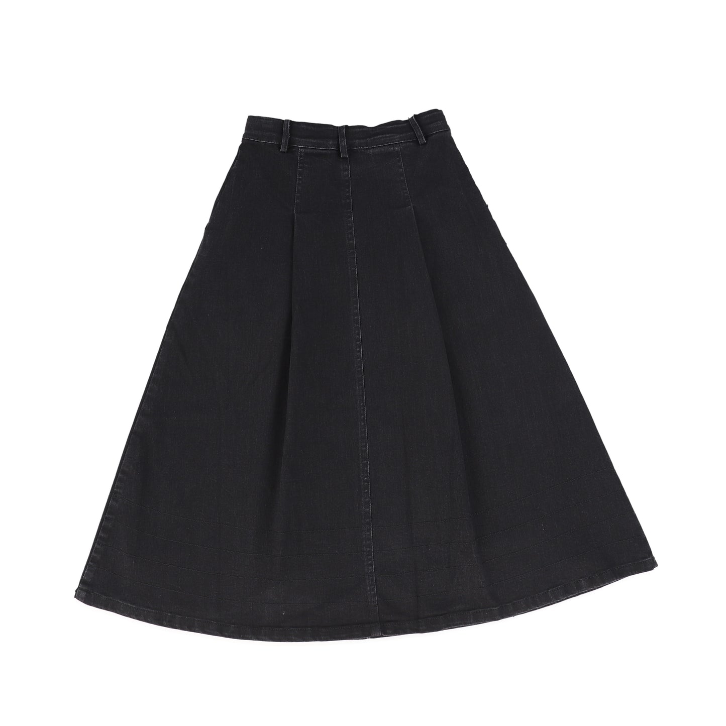 PETITE AMALIE BLACK DENIM PLEAT FRONT FLARE SKIRT [FINAL SALE]