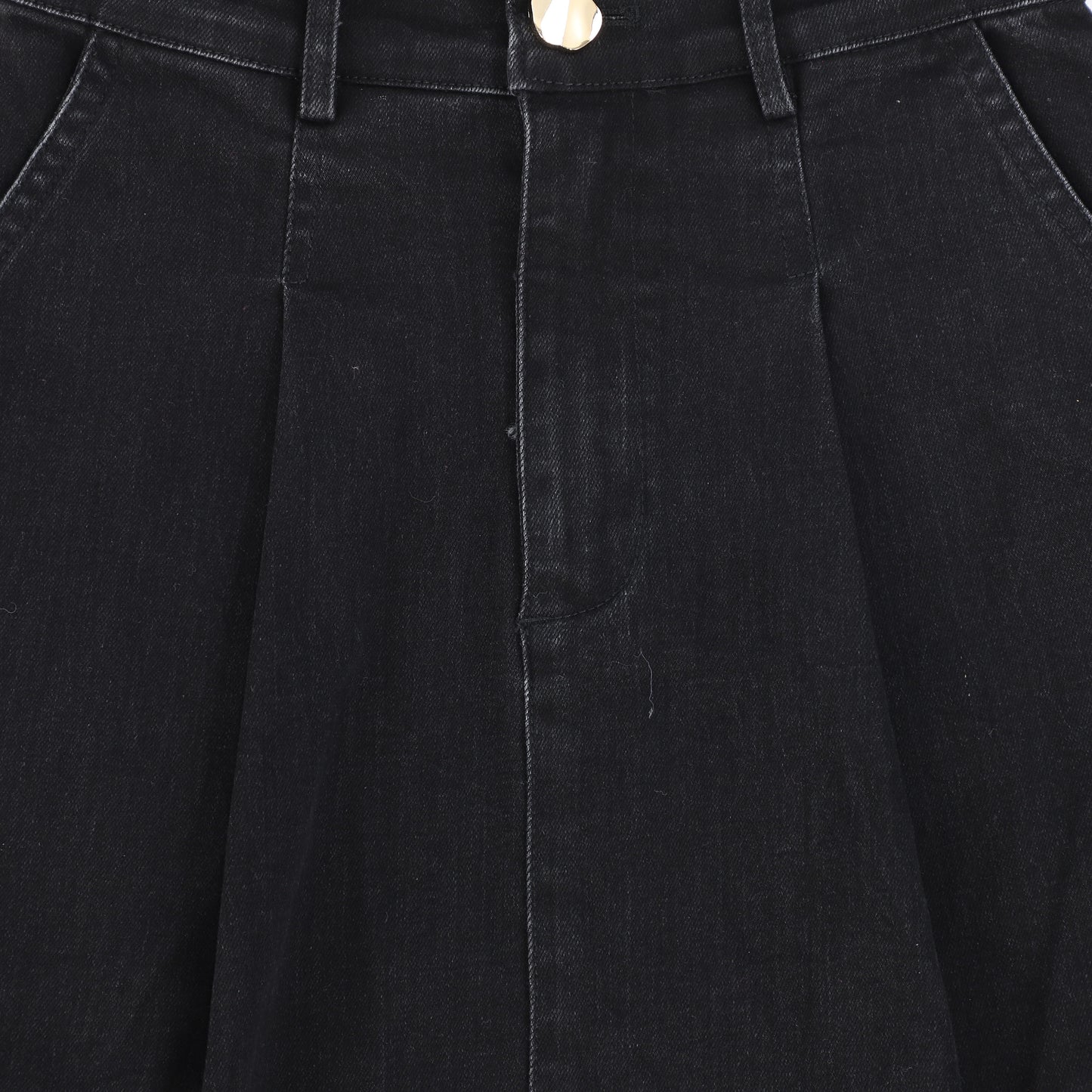 PETITE AMALIE BLACK DENIM PLEAT FRONT FLARE SKIRT [FINAL SALE]