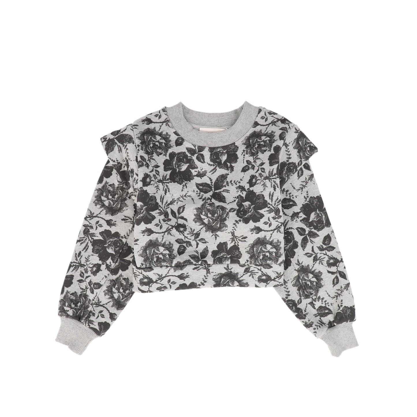 PETITE AMALIE GREY/BLACK FLORAL CROPPED SWEATSHIRT