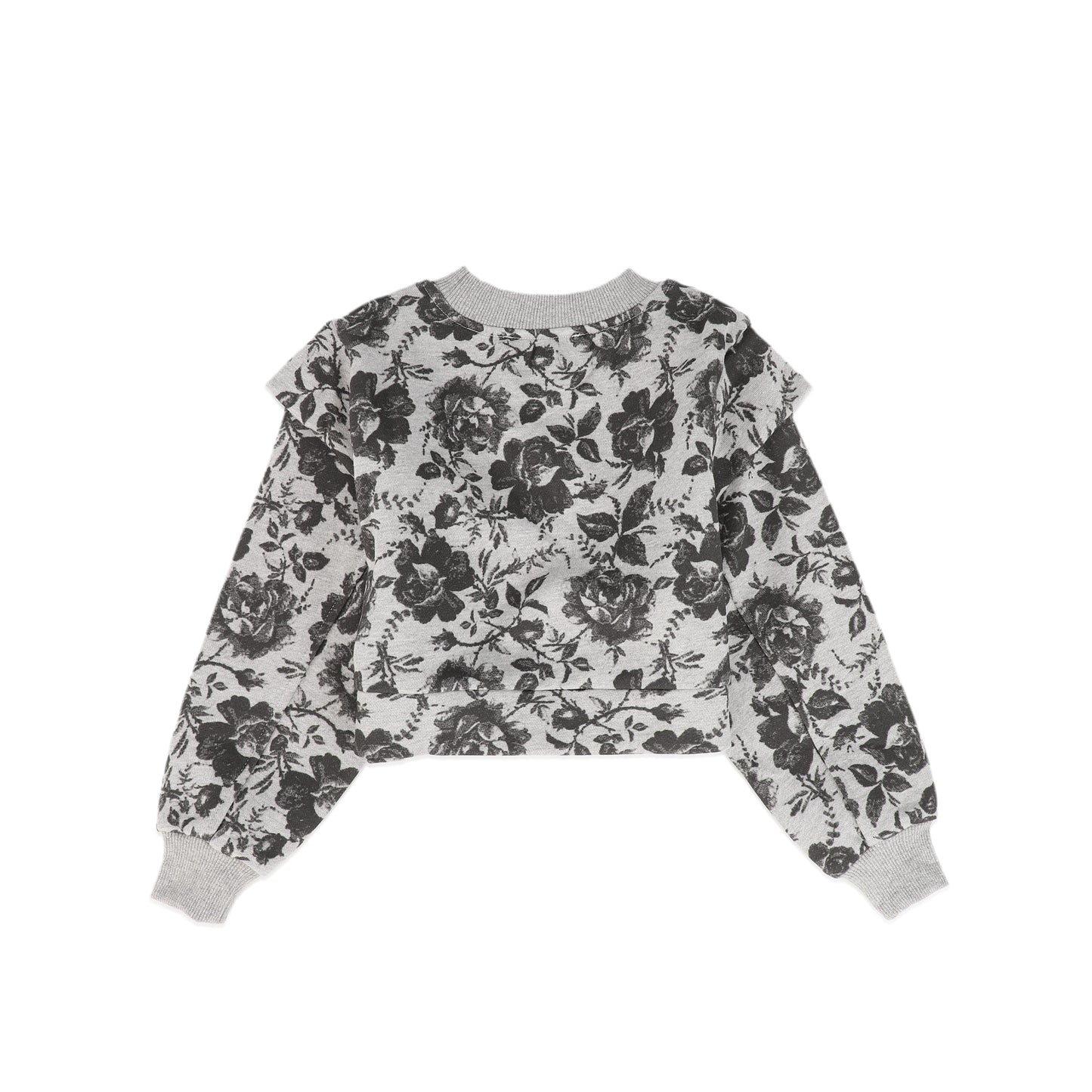 PETITE AMALIE GREY/BLACK FLORAL CROPPED SWEATSHIRT