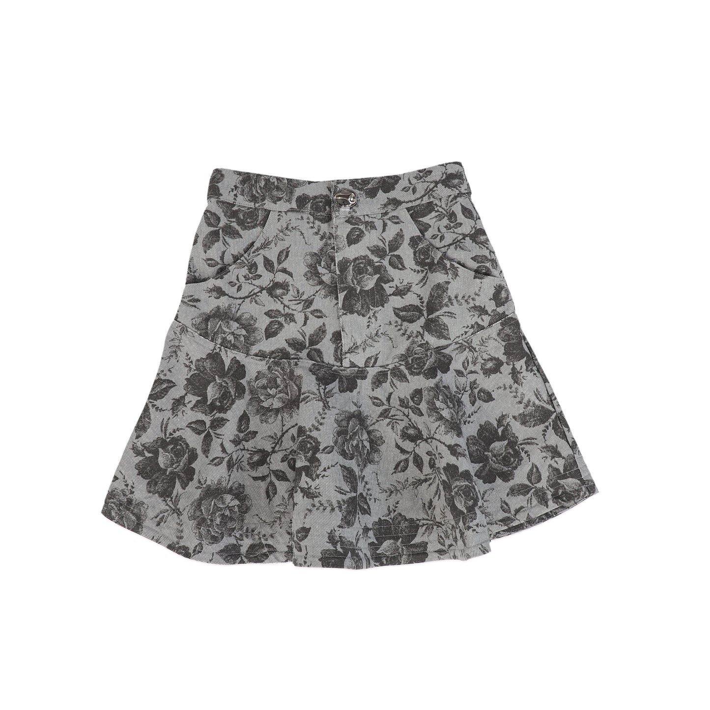 PETITE AMALIE GREY/BLACK FLORAL DENIM SKIRT