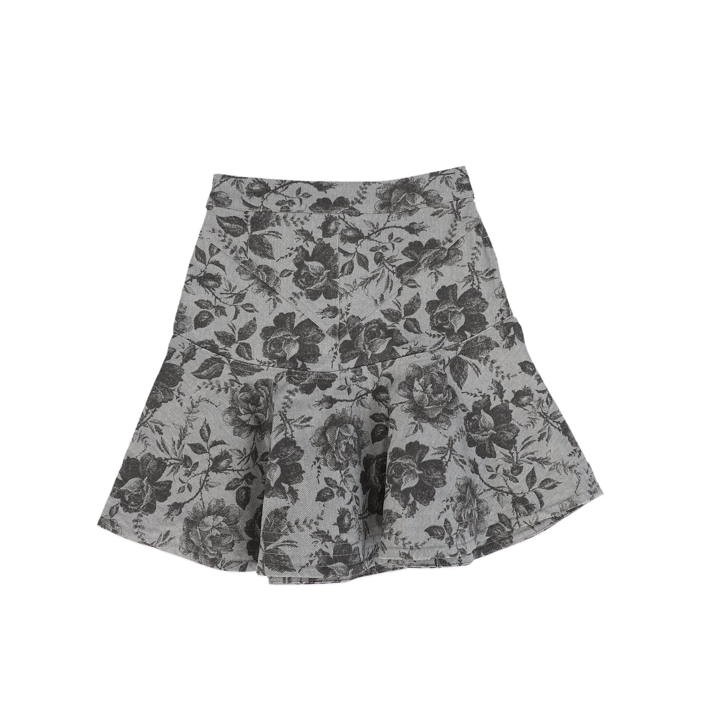 PETITE AMALIE GREY/BLACK FLORAL DENIM SKIRT