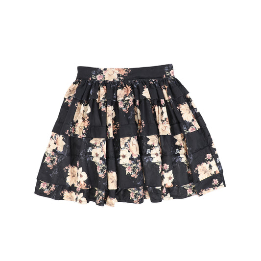 PETITE AMALIE BLACK/BEIGE FLOWER LAYERED CORD SKIRT