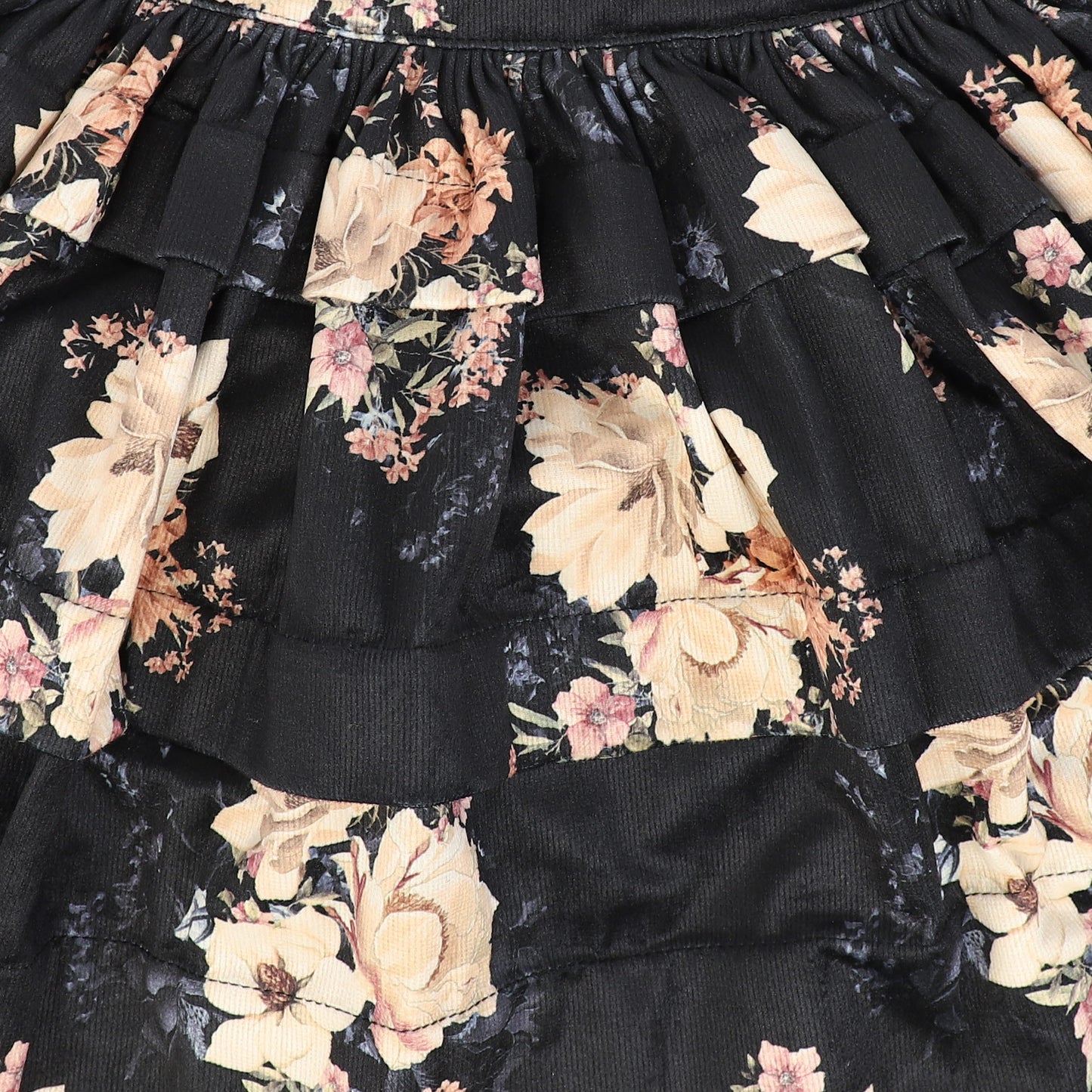 PETITE AMALIE BLACK/BEIGE FLOWER LAYERED CORD SKIRT