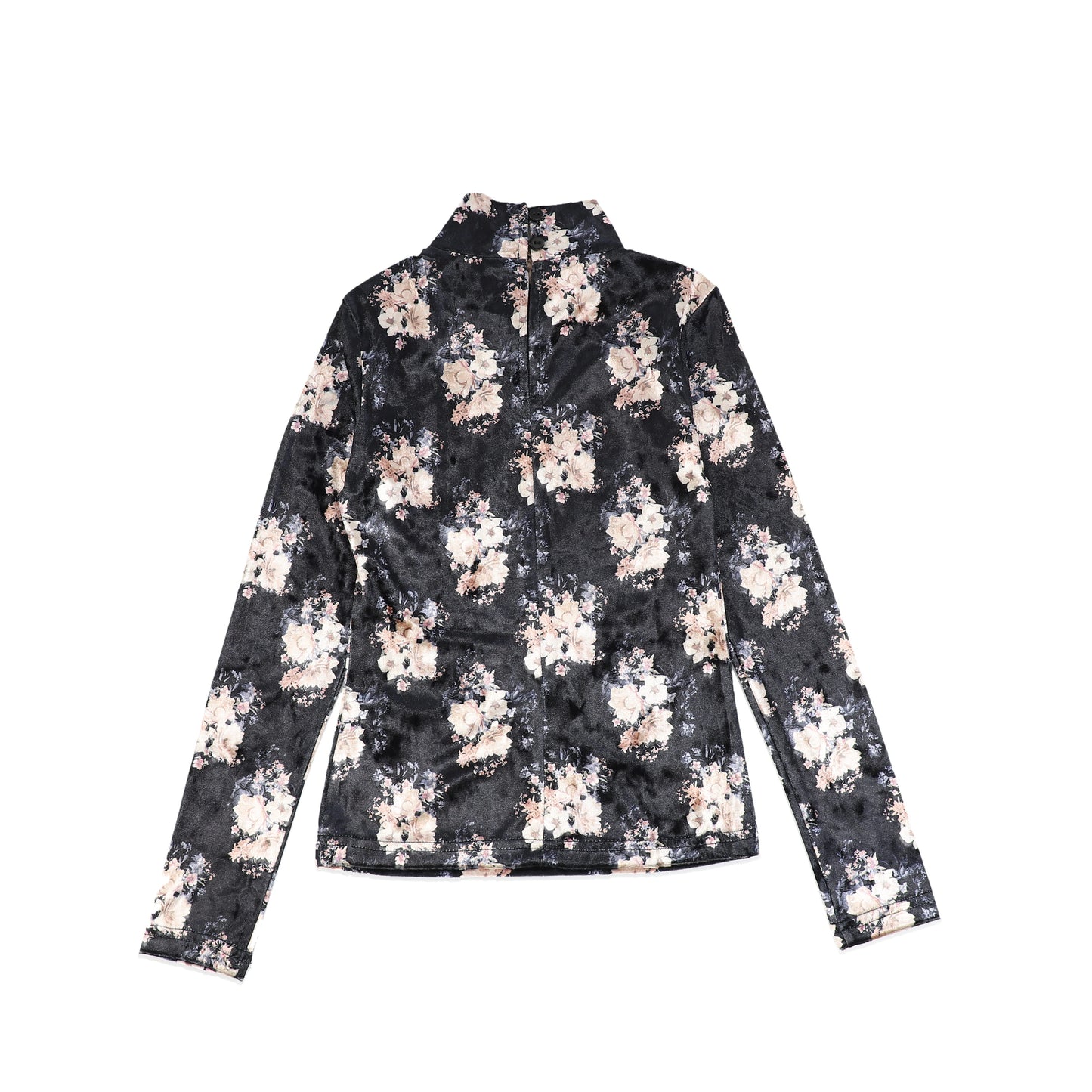 PETITE AMALIE BLACK/BEIGE FLOWER PRINT VELVET TOP