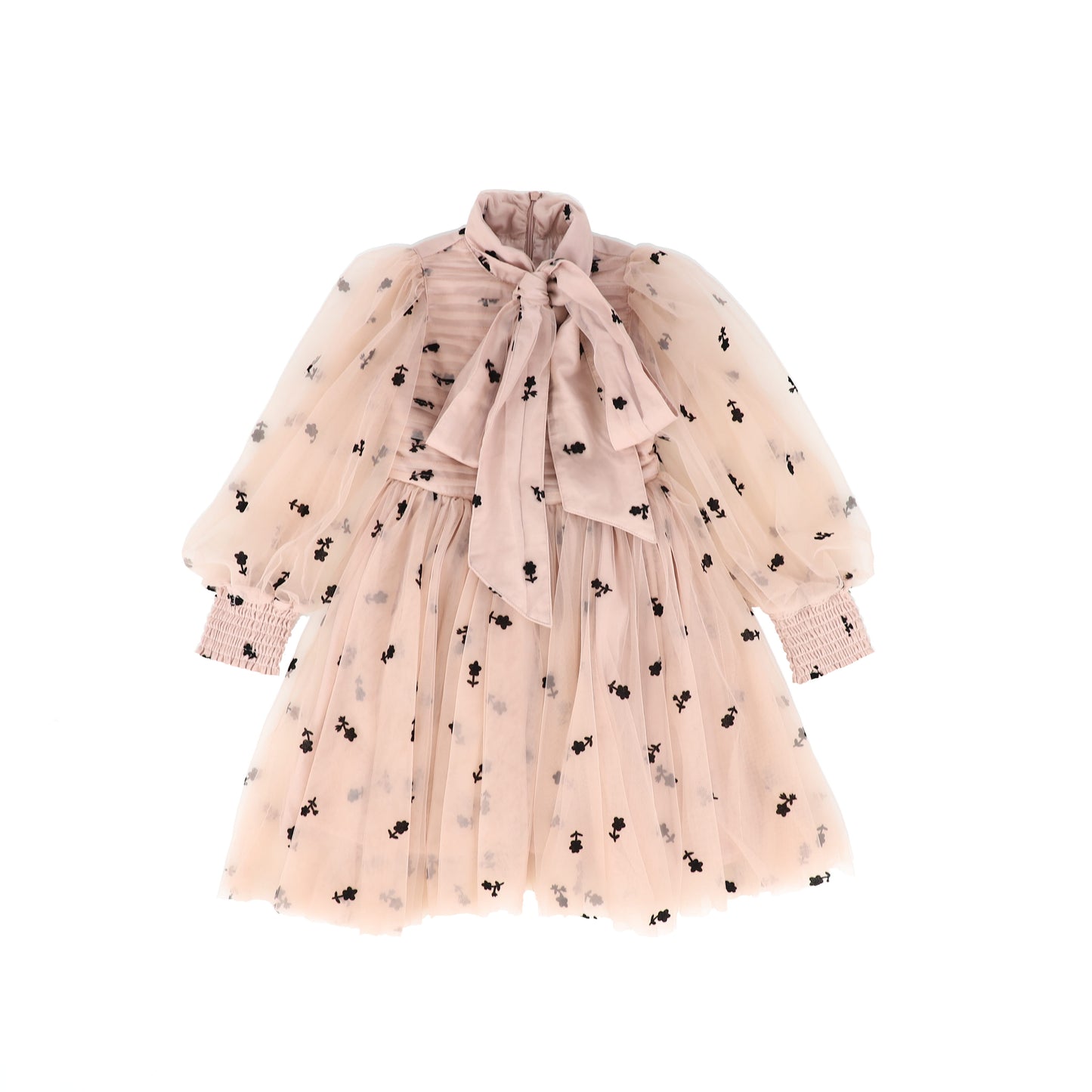 PETITE AMALIE PINK/BLACK VELVET FLOWER PRINT TULLE DRESS [FINAL SALE]