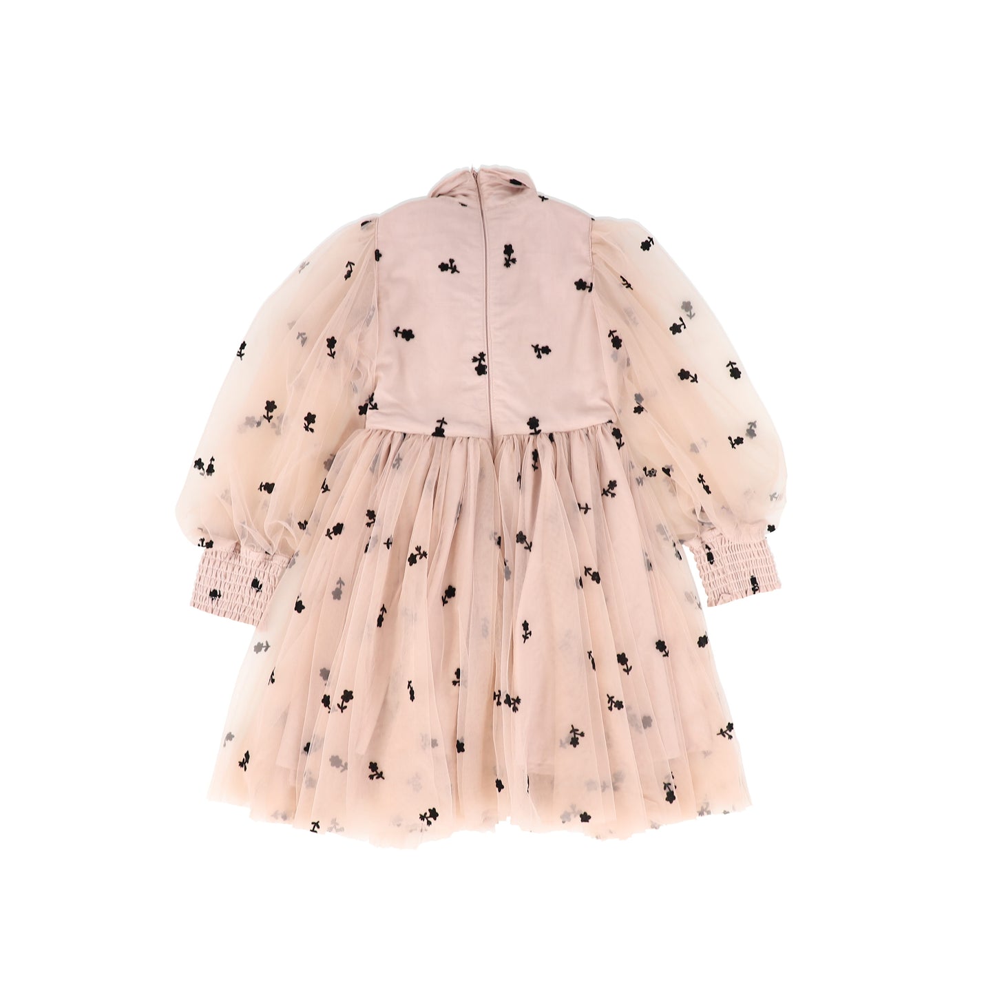 PETITE AMALIE PINK/BLACK VELVET FLOWER PRINT TULLE DRESS [FINAL SALE]