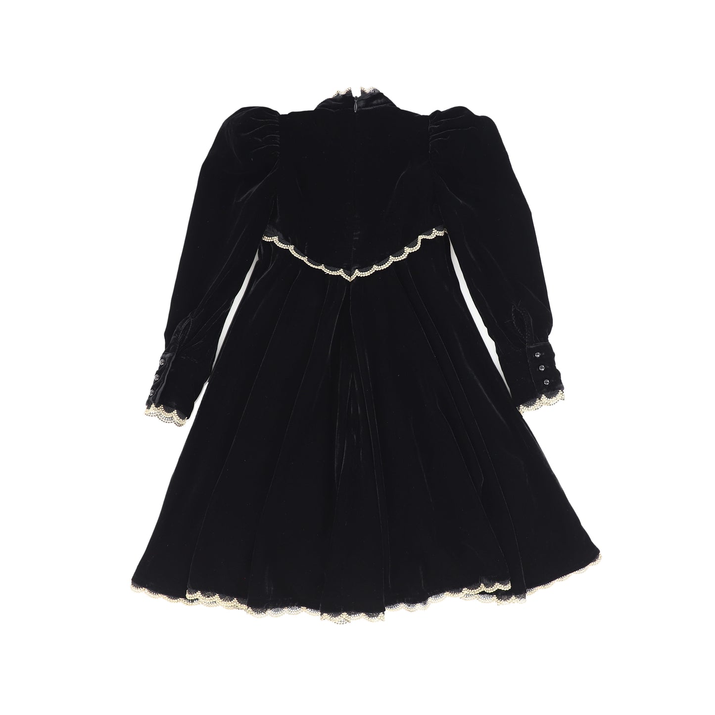 PETITE AMALIE BLACK/GOLD SCALLOP TRIM VELVET DRESS [FINAL SALE]