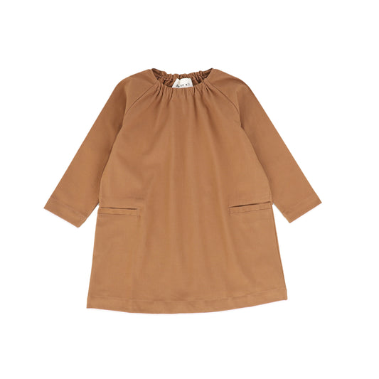 BE FOR ALL BROWN GATHERED NECK POCKET DRESS