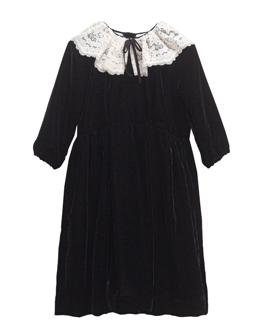 COSMOSOPHIE BLACK VELOUR LACE COLLAR DRESS [FINAL SALE]