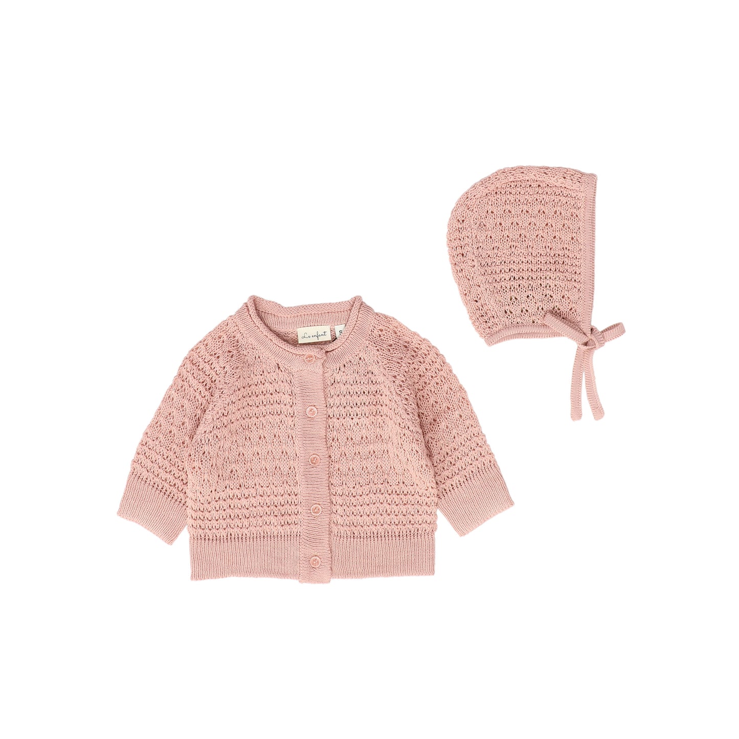 LE ENFANT PINK OPEN KNIT CARDIGAN SET [FINAL SALE]