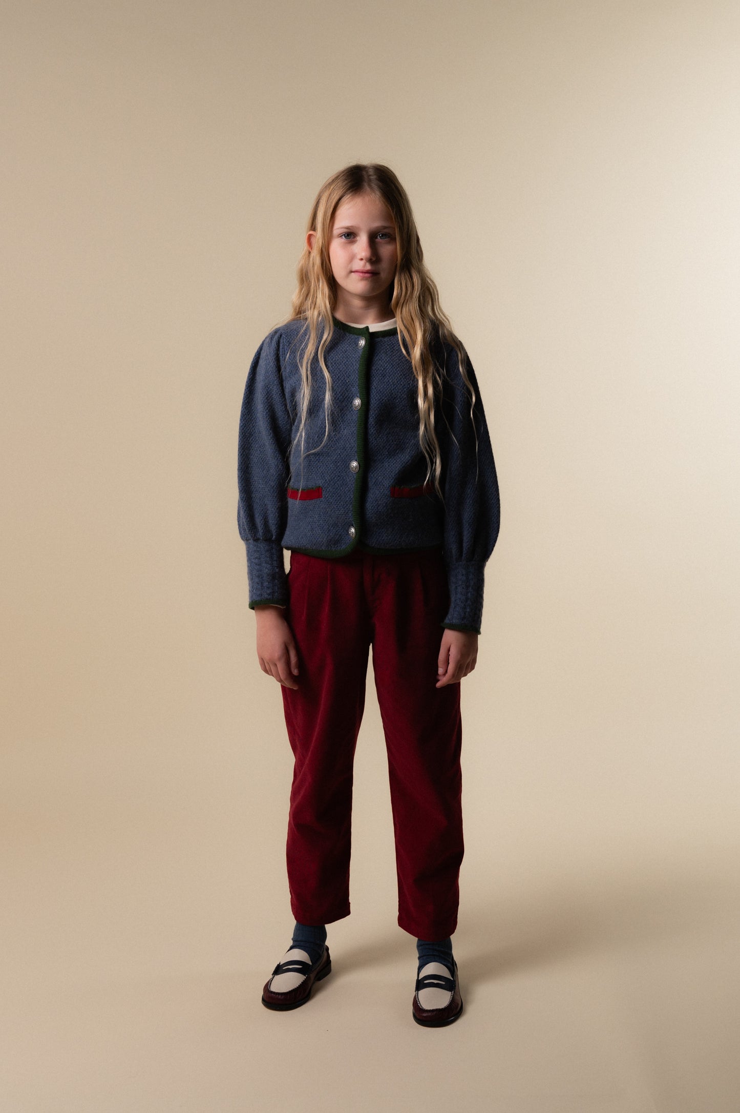 BIRINIT PETIT BLUE TEXTURED KNIT POCKET CARDIGAN