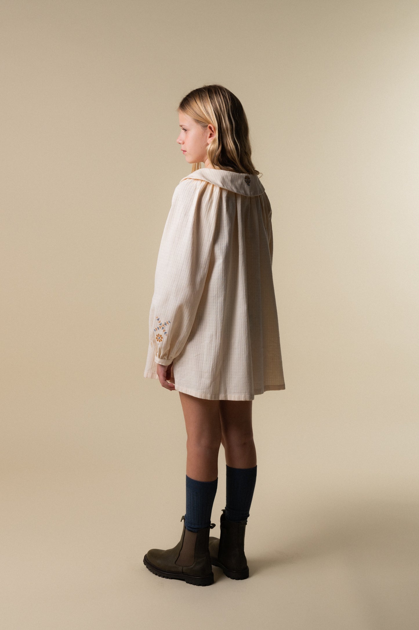 BIRINIT PETIT CREAM EMBROIDERED DRESS
