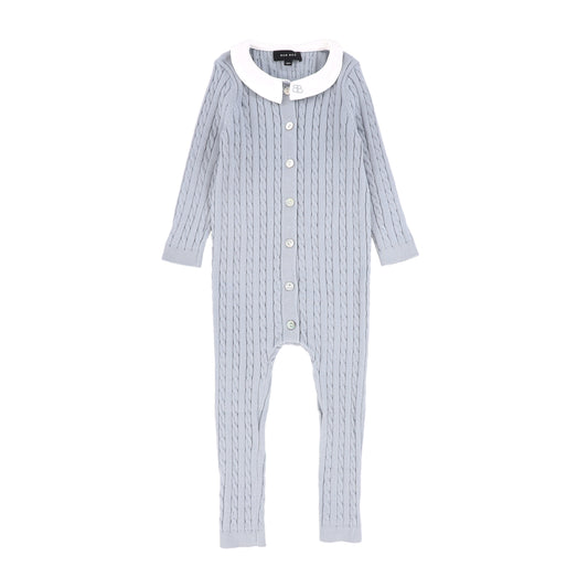 BAMBOO LIGHT BLUE CABLE KNIT COLLAR ROMPER