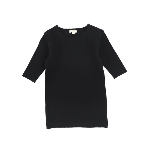 LIL LEGS BLACK RIBBED 3/4 SLEEVE T-SHIRT