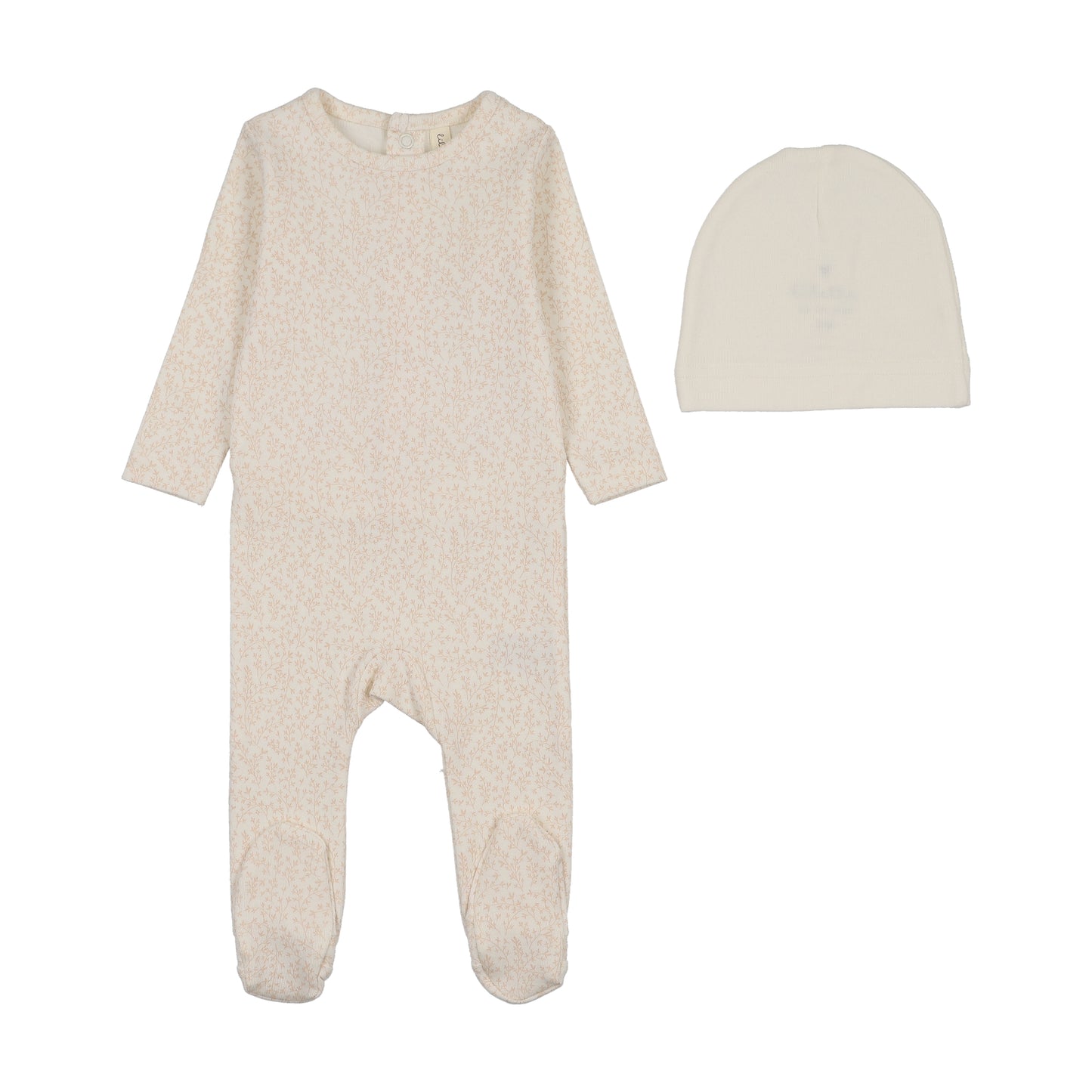 LILETTE CREAM/PINK LEAF TRAIL FOOTIE SET