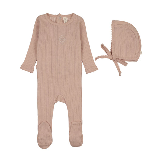 LILETTE DUSTY PINK POINTELLE EMBROIDERED FOOTIE SET