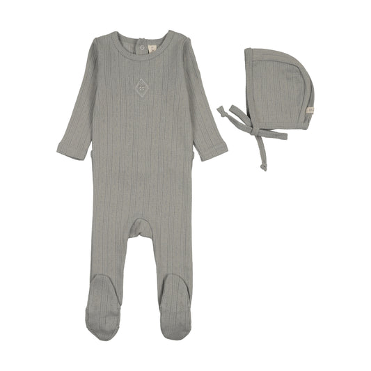 LILETTE DUSTY BLUE POINTELLE EMBROIDERED FOOTIE SET