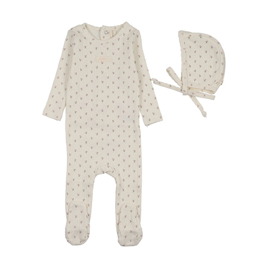 LILETTE CREAM/PINK FLORET PRINT FOOTIE SET