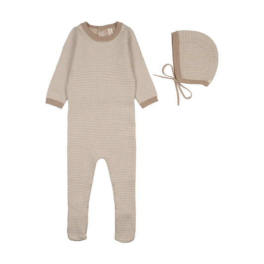 LILETTE OAT TWO TONE KNIT FOOTIE SET