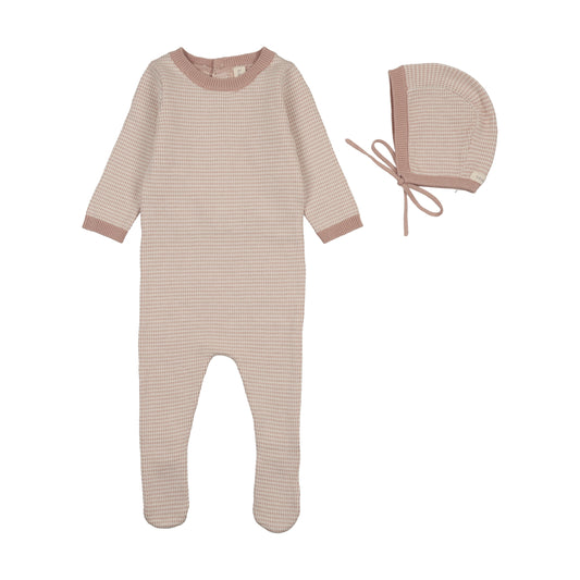 LILETTE DUSTY PINK TWO TONE KNIT FOOTIE SET