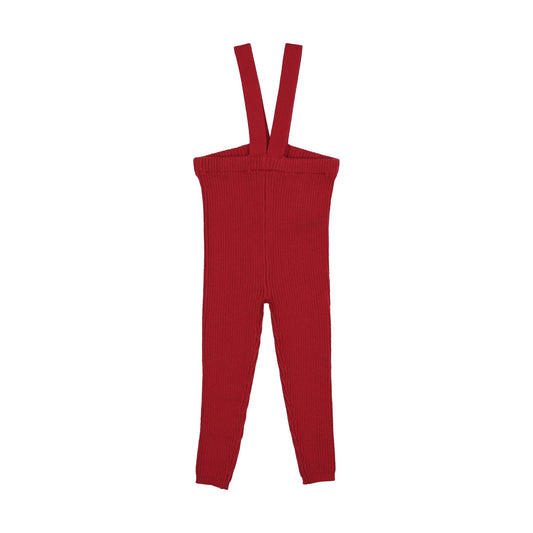 LIL LEGS RED KNIT SUSPENDER LEGGINGS