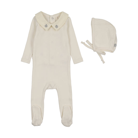 LILETTE CREAM/BLUE SWEETHEART COLLAR FOOTIE SET