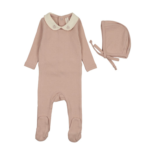 LILETTE DUSTY PINK SWEETHEART COLLAR FOOTIE SET