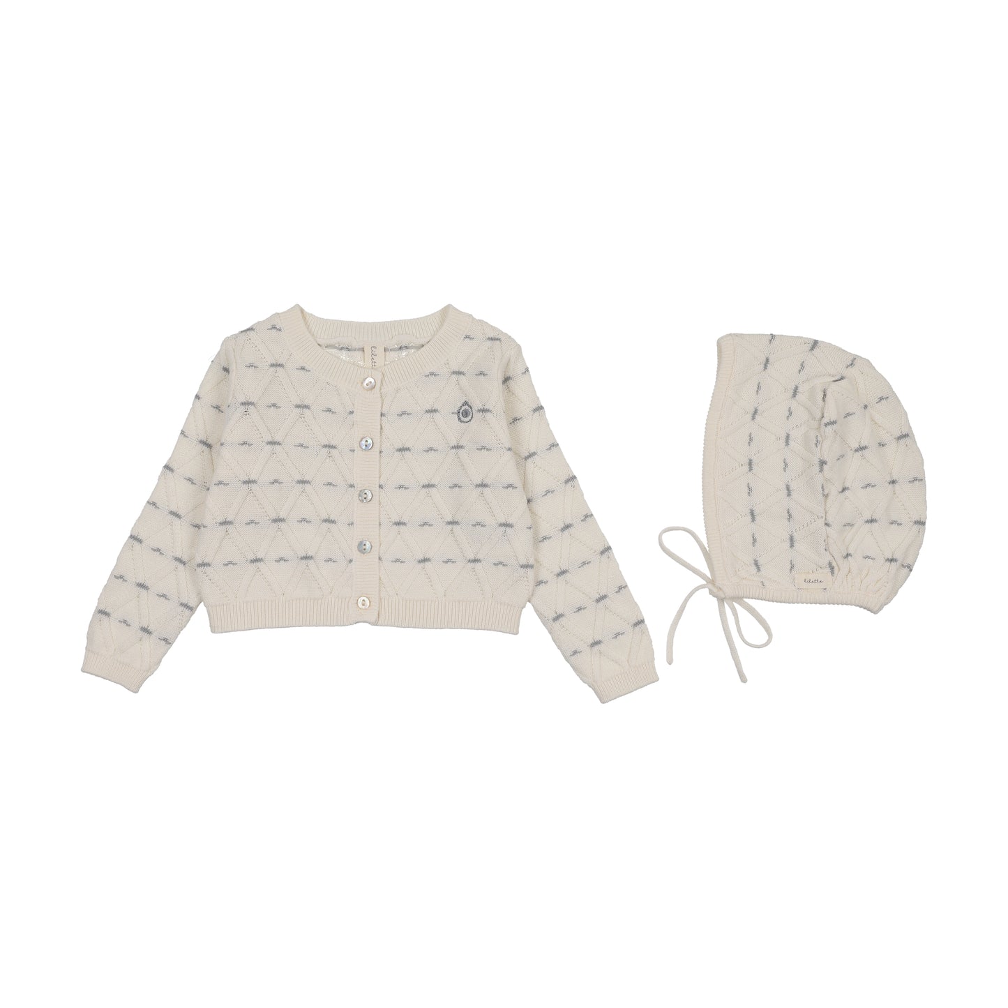 LILETTE CREAM/LIGHT BLUE SWEETHEART KNIT CARDIGAN SET