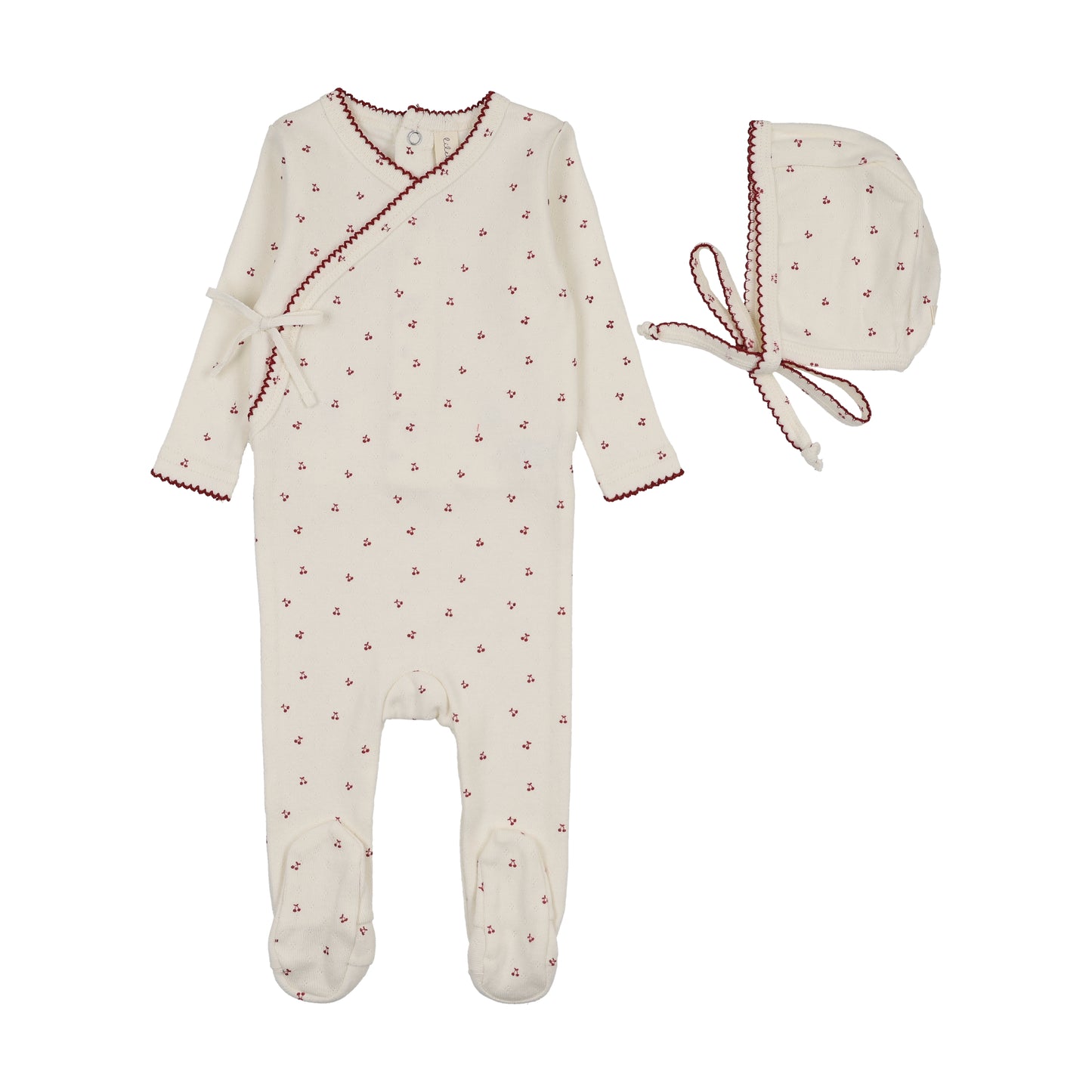 LILETTE CREAM/PINK CHERRY SCALLOP FOOTIE SET